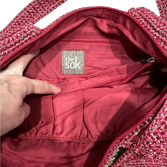 The Sak Multi-Colored Red Green Blue Stripe Hand Crocheted Hobo Shoulder Bag - Picture 7 of 10